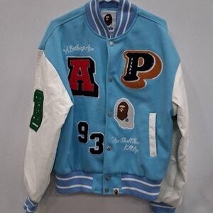 A Bathing Ape Blue and White Varsity Jacket